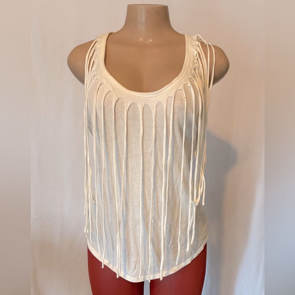 Bohemian White Fringe Tank Top women’s size medium